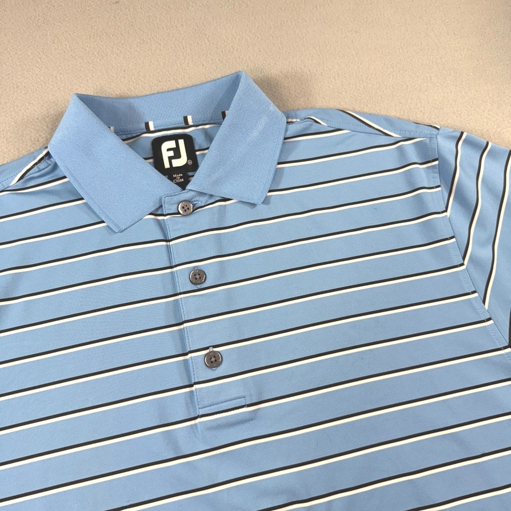 FootJoy Polo Shirt Mens Striped Short Sleeve Golf Light Blue Medium